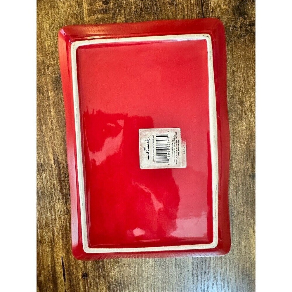 Hallmark Christmas Treats Serving Tray Platter Red Rectangle Large Holiday - Picture 3 of 3